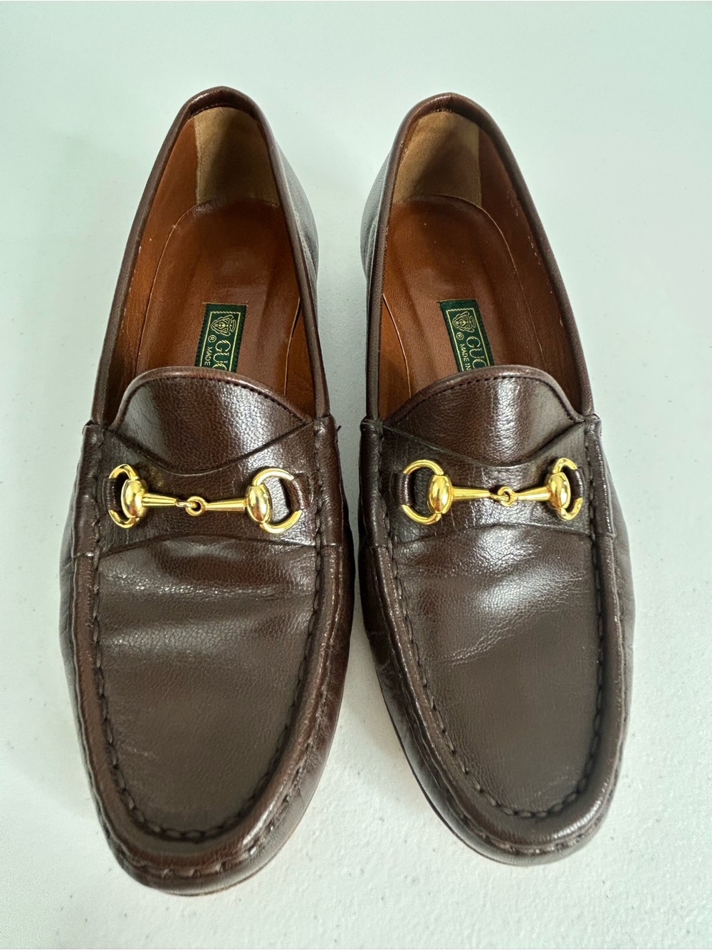 Gucci Vintage Horsebit Loafers Brown Pebbled Leather Gold Bit Size 36.5 US 6.5 - Picture 1 of 12